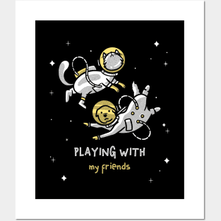 Dog and Cat in The Space - Playing With My Friend Posters and Art